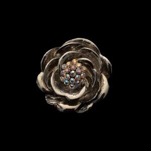 Vintage AB Rhinestone Silver Toned Rose Pendant/ Brooch